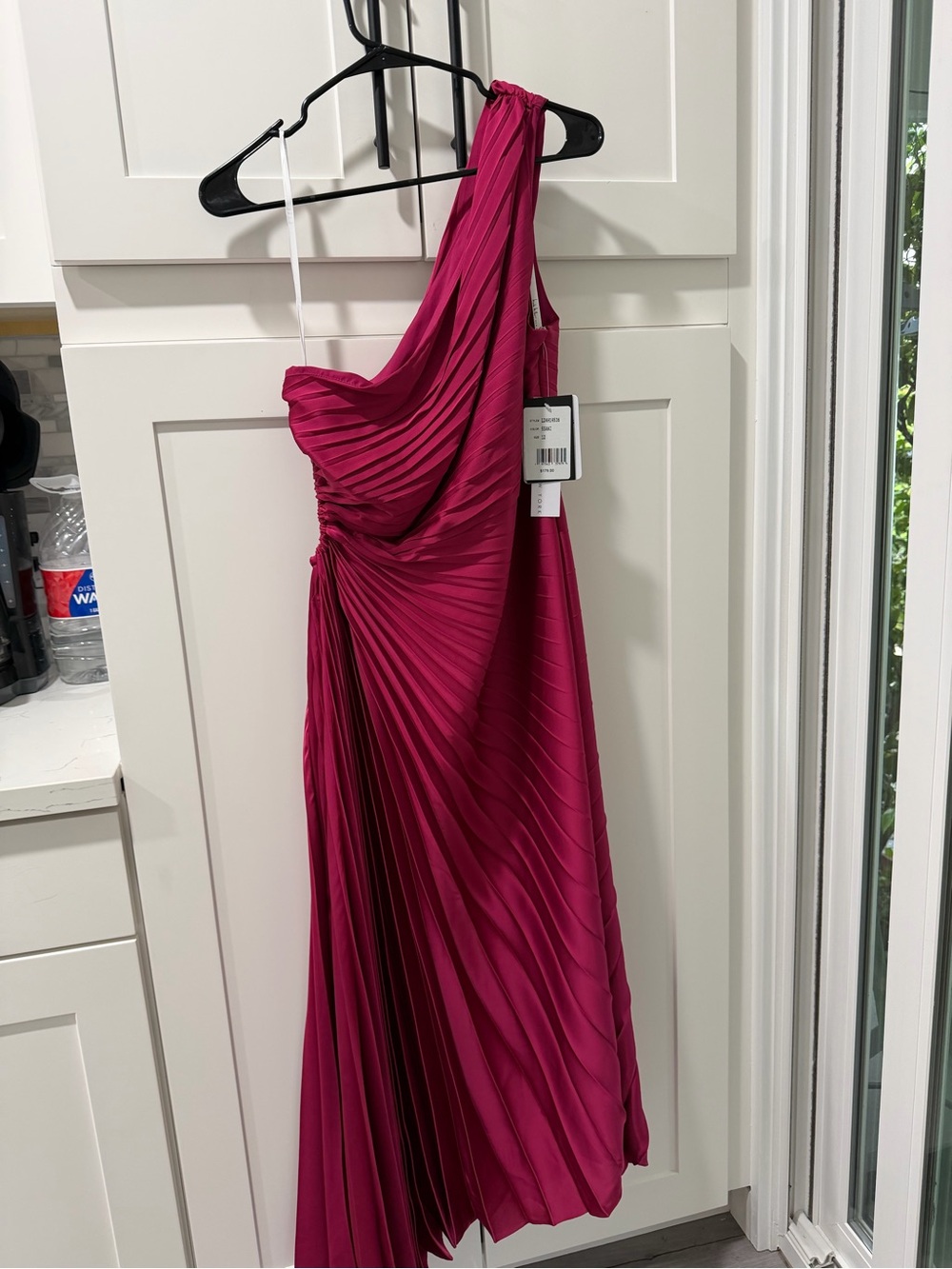 Nicole Miller One-Shoulder Pleated Dress in Fuchsia